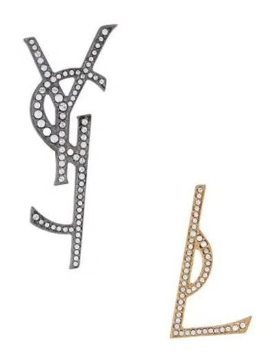 Pre-owned Saint Laurent Crystal Monogram Deconstructed Clip-on Earrings In Multi