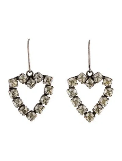 Pre-owned Saint Laurent Crystal Open Heart Earrings In Transparent