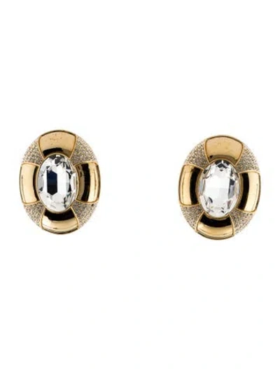 Pre-owned Saint Laurent Crystal Oval Deco Oversize Earrings In Transparent