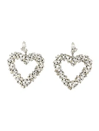 Pre-owned Saint Laurent Crystal Oversized Heart Clip-on Drop Earrings In Multicolor