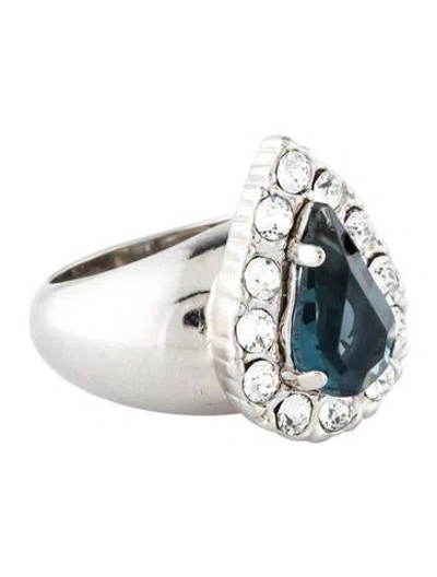 Pre-owned Saint Laurent Crystal Pear Princess Cocktail Ring In Black