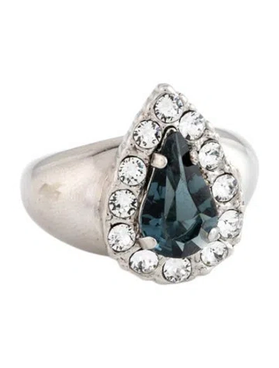 Pre-owned Saint Laurent Crystal Pear Princess Cocktail Ring In Blue