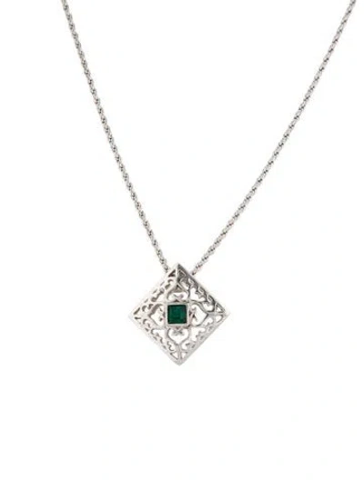 Pre-owned Saint Laurent Crystal Pendant Necklace, 17" In Green