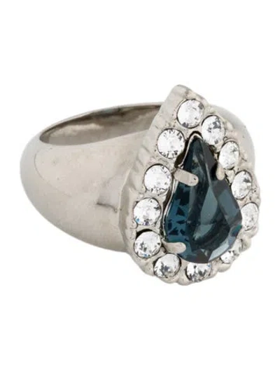 Pre-owned Saint Laurent Crystal Princess Cocktail Ring In Blue