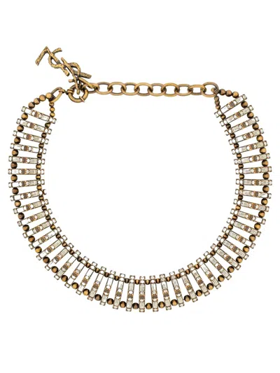 Saint Laurent Crystal Pyramid Necklace In Metal Accessories In Gold
