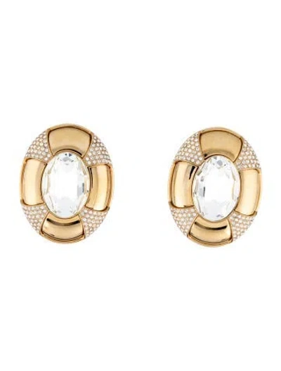 Pre-owned Saint Laurent Crystal Saharienne Clip-on Earrings In Multicolor