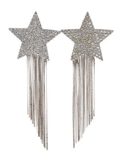 Pre-owned Saint Laurent Crystal 'shooting Star' Clip-on Tassel Earrings In Transparent