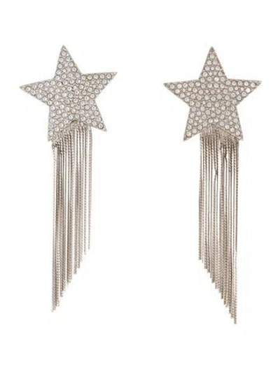 Pre-owned Saint Laurent Crystal Star Tassel Clip-on Earrings In Multi