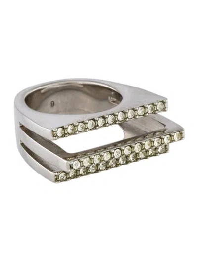 Pre-owned Saint Laurent Crystal Striped Rhinestone Cocktail Ring In Multi