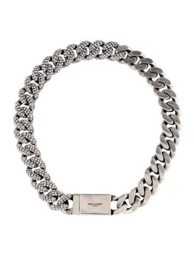 Pre-owned Saint Laurent Crystal Thick Curb Chain Necklace, 15.75" In Transparent