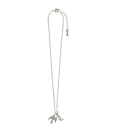 Saint Laurent Crystal-embellished Cassandre Dove Necklace In Metallic