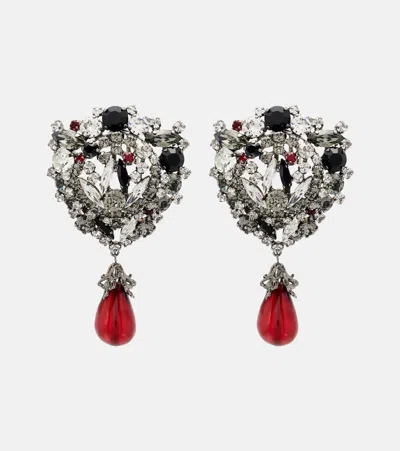 Saint Laurent Crystal-embellished Clip-on Earrings In White