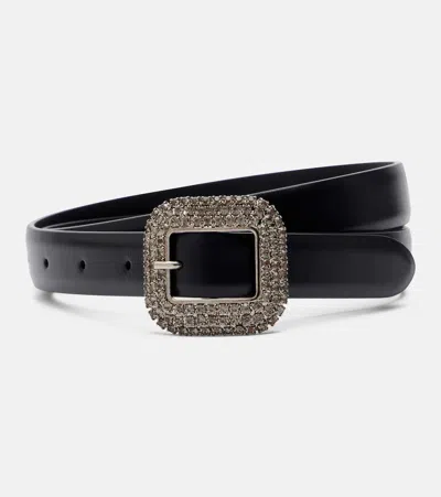 Saint Laurent Crystal-embellished Leather Belt In Black