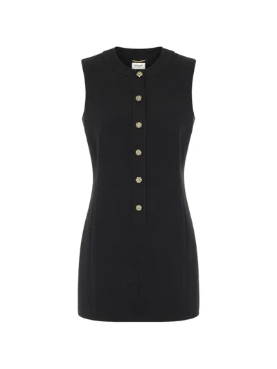 Saint Laurent Crystal-embellished Sleeveless Mini Dress In Black