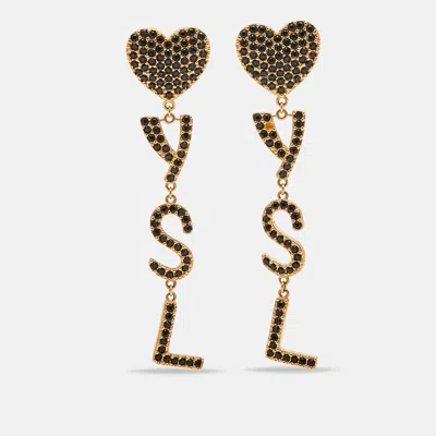 Pre-owned Saint Laurent Crystals Gold Tone Earrings