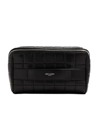 Saint Laurent Cube Trousse Quilted Leather Wash Bag In Black
