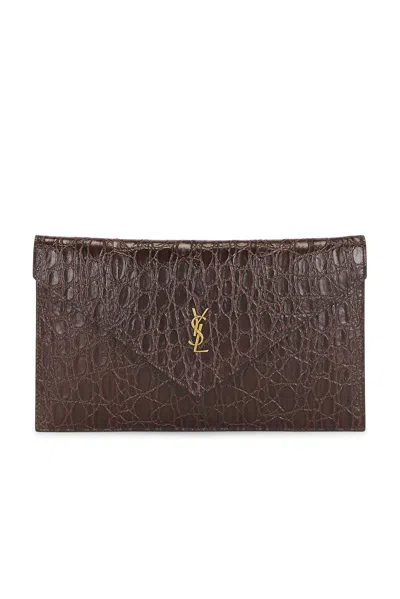 Saint Laurent Cuir Effect Croco Naturel Pouch In Easy Brown