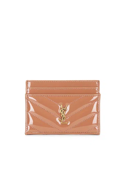 Saint Laurent Cuir Vernis Matelasse Card Case In Faded Brick