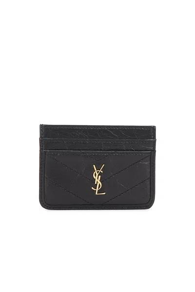 Saint Laurent Cuir Vintage Froisse Matelasse Credit Card Case In Black