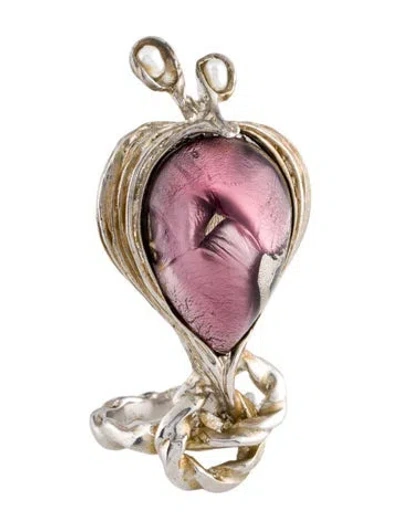 Pre-owned Saint Laurent Cultured Pearl & Stone Cocktail Ring In Multi