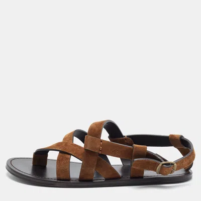 Pre-owned Saint Laurent Culver Size 43 Brown Suede Flat Thong Sandals