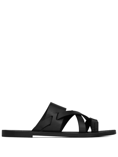 Saint Laurent Culver Leather Sandals In Black
