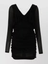 SAINT LAURENT CUPRO MINI DRESS WITH V NECKLINE AND SHEER SLEEVES