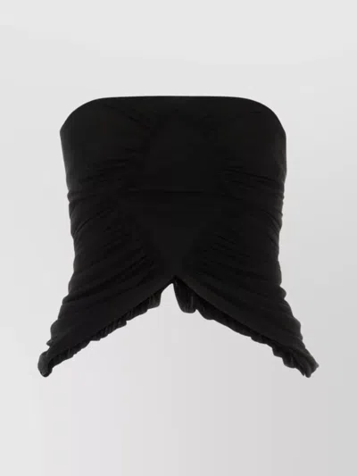 Saint Laurent Cupro Strapless Top With Ruched Asymmetric Hem In Black