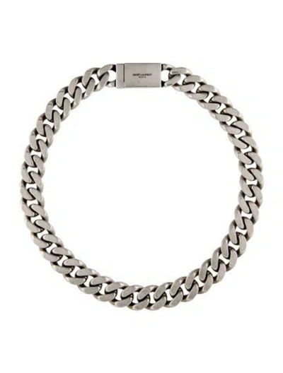 Pre-owned Saint Laurent Curb Chain Collar Necklace, 16" In Multi
