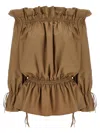 Saint Laurent Paris Women Cotton Serge Gathered Mini Dress