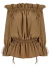Saint Laurent Curled Dress Dresses Beige In Green