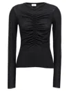 Saint Laurent Ruched V-neck Sheer Knitwear With Slim Fit In Black