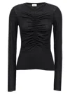 Saint Laurent Ruched V-neck Sheer Knitwear With Slim Fit