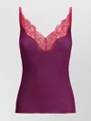 Saint Laurent Lace Tank Top In Ribbed Silk Jersey