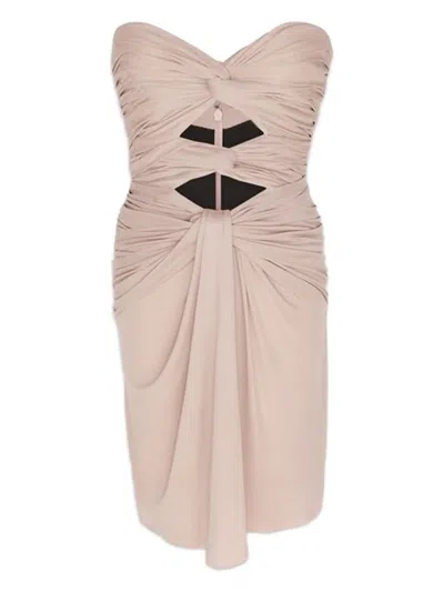 Saint Laurent Crepe Jersey Cut-out Mini Dress In Beige