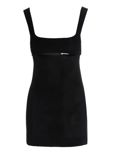 Saint Laurent Sleeveless Cutout Detail Rib Knit Mini Dress In Noir