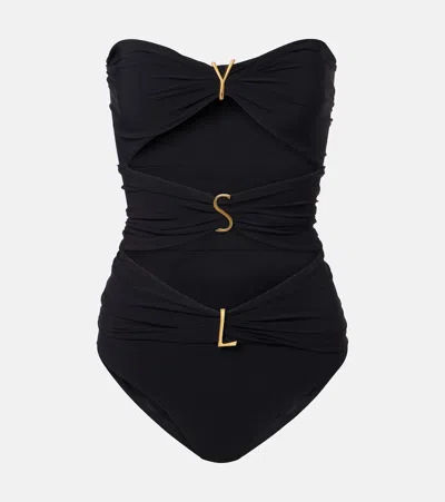 Saint Laurent Cutout Embellished Swimsuit In Black