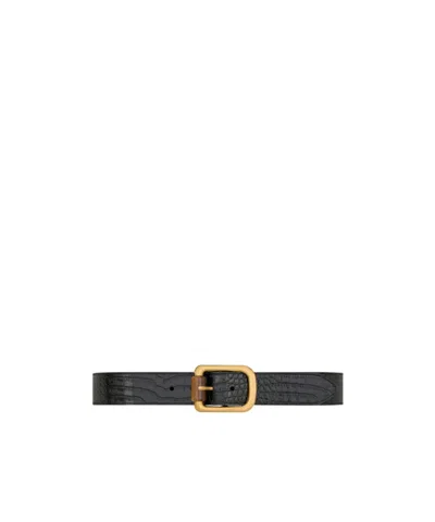 Saint Laurent Cylinder Buckle Belt In Black