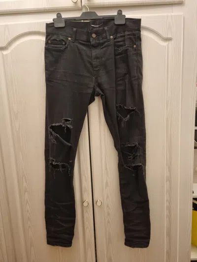 Pre-owned Saint Laurent D 02 Denim Black Ripped Jeans W32