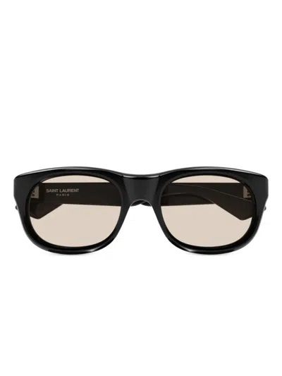 Saint Laurent D Frame Yellow Lens Acetate Sunglasses In Black