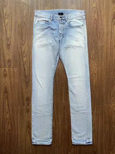 Pre-owned Saint Laurent D18 Light Blue Wash Distressed Jeans
