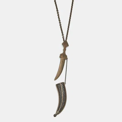 Pre-owned Saint Laurent Dagger And Sheath Gold Tone Pendant Necklace
