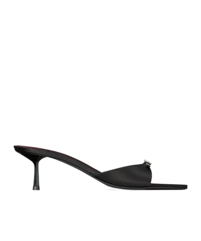 Saint Laurent Daisy Mules In Satin Crepe In Black
