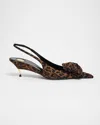 Saint Laurent Dakota Rose Leopard Satin Slingback Pumps In Animal Print
