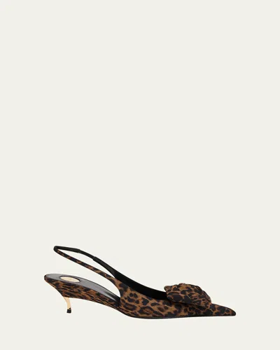 Saint Laurent Dakota Rose Leopard Satin Slingback Pumps In Black