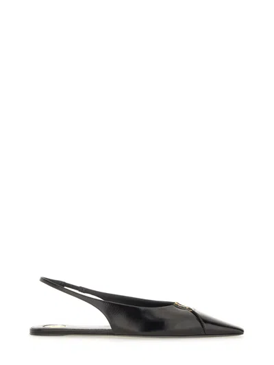 Saint Laurent Babylone Leather Ysl Slingback Ballerina Flats In Black
