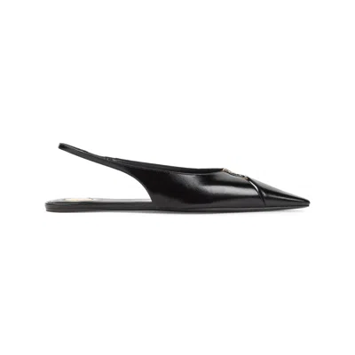Saint Laurent Babylone Leather Ysl Slingback Ballerina Flats In Black