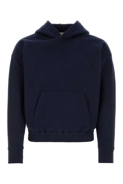 Saint Laurent Logo-embroidered Hooded Sweatshirt In Blue
