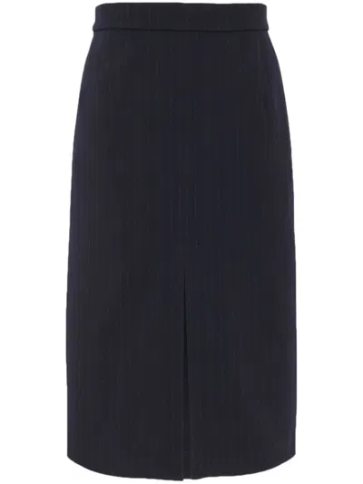 Saint Laurent Striped-wool Pencil Skirt In Blue