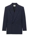 Saint Laurent Wool Blazer Double-breasted Chest Pocket In Blue